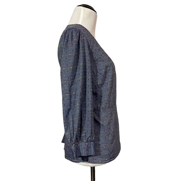 Draper James Embroidered Dot Chambray Wrap Top - Blue - 4 - Picture 3 of 15